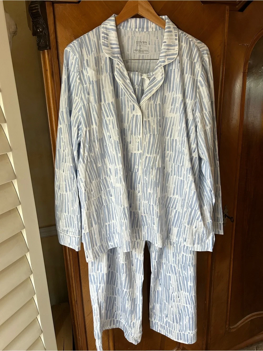 Haven Well Within Ikat Blue & White Striped Lounge Pajama Set cotton Jersey.